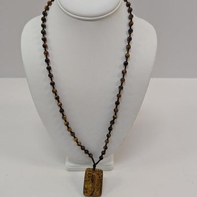 Tiger's Eye Pendant Hand Carved Necklace