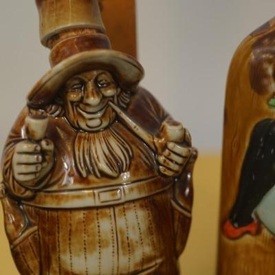 GROUPING OF THREE GERMAN ANTIQUE CERAMIC LIQUOR FLASKS - CHARACTER FORMS