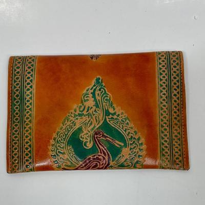 Genuine Leather India Shantiniketan Style Women's Clutch Purse Wallet and Coin Purse Handmade Boho