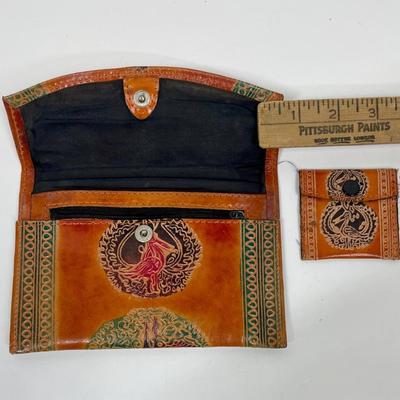 Genuine Leather India Shantiniketan Style Women's Clutch Purse Wallet and Coin Purse Handmade Boho