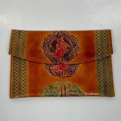Genuine Leather India Shantiniketan Style Women's Clutch Purse Wallet and Coin Purse Handmade Boho