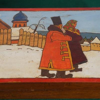 GROUP OF THREE VINTAGE WOODEN HINGED RUSSIAN PYROGRAPHY LID BOXES/ HAND DECORATED - GREAT GIFT IDEA