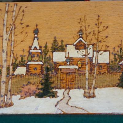 GROUP OF THREE VINTAGE WOODEN HINGED RUSSIAN PYROGRAPHY LID BOXES/ HAND DECORATED - GREAT GIFT IDEA