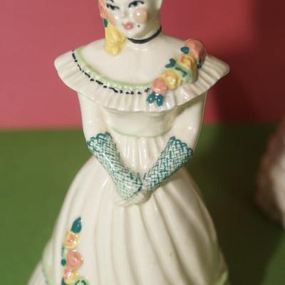 CERAMIC ARTS STUDIO THREE LADY BELLS LILLIBELLE, WINTER BELL & LILLIBELLE W/BLACK HAIR