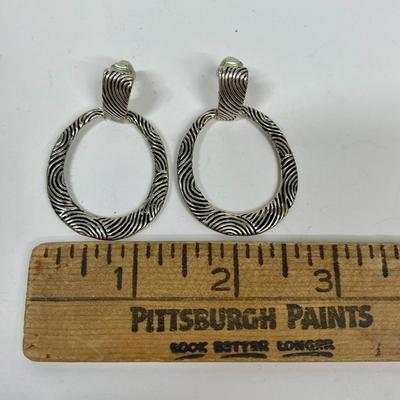 Silver Tone and Black Hoop Earrings