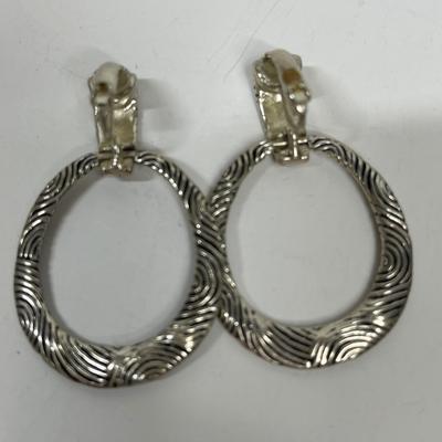 Silver Tone and Black Hoop Earrings