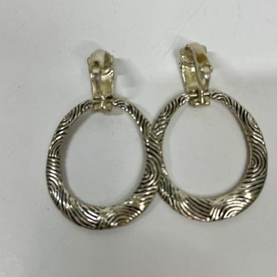 Silver Tone and Black Hoop Earrings