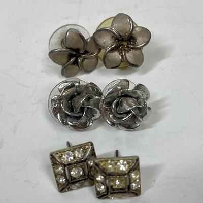 3 Pair of Silvertone Pierced Ear Stud Earrings