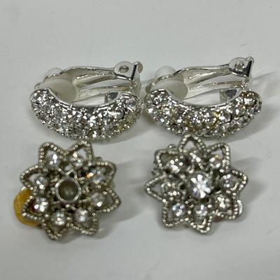 2 Pair Clip-on Silvertone Earrings