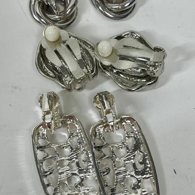 3 Pair of Silvertone Clip-on Earrings