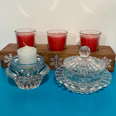 Crystal Candle Holder, Crystal Jewelry container w/cover, set of 3 candles