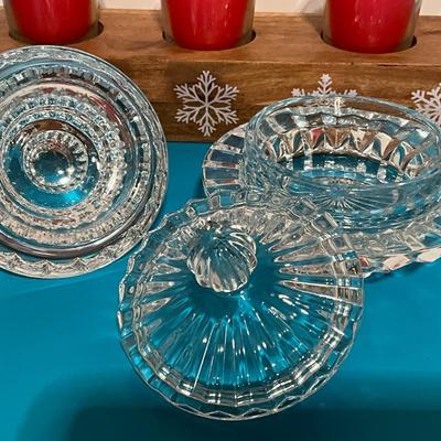 Crystal Candle Holder, Crystal Jewelry container w/cover, set of 3 candles