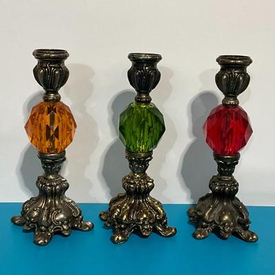 Vintage Hollywood Regency Brass Metal/Lucite Candlesticks - 3