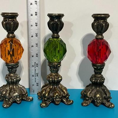 Vintage Hollywood Regency Brass Metal/Lucite Candlesticks - 3