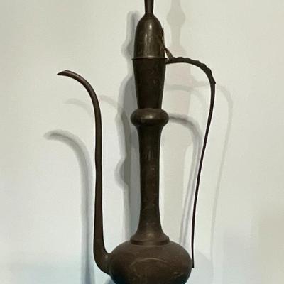 Vintage India Brass Hand Carved Tea Pot, 36"