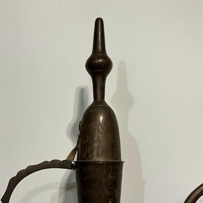 Vintage India Brass Hand Carved Tea Pot, 36"