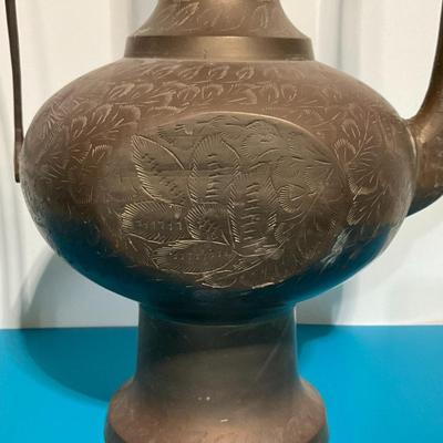 Vintage India Brass Hand Carved Tea Pot, 36"