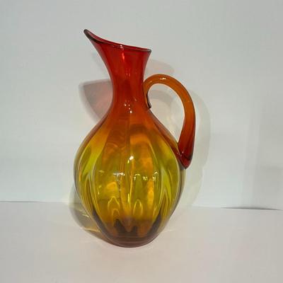 Vintage Blenko Tangerine Ribbed Glass Pitcher