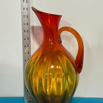 Vintage Blenko Tangerine Ribbed Glass Pitcher
