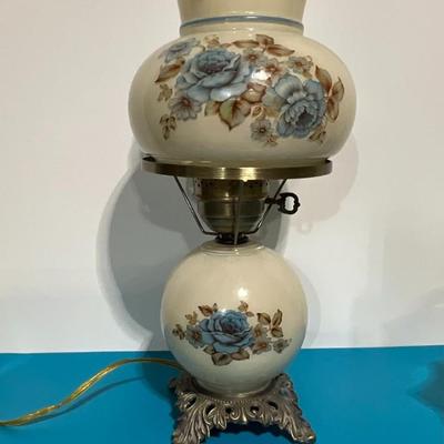 Vintage Floral Glass Hurricane Table Lamp