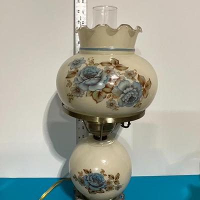 Vintage Floral Glass Hurricane Table Lamp