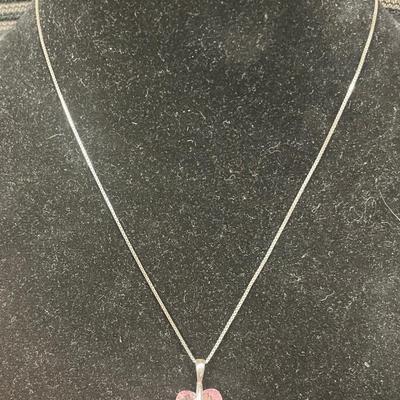 Sale Photo Thumbnail #441: .925 sterling silver Italy Necklace with rose quartz pendant. Good condition.