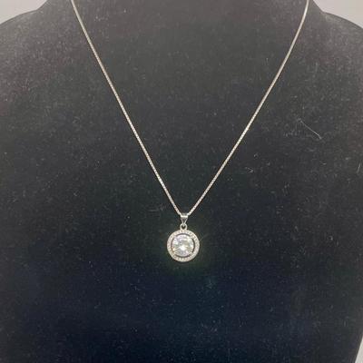 Sterling Silver Necklace with Faux Solitaire Diamond Pendant