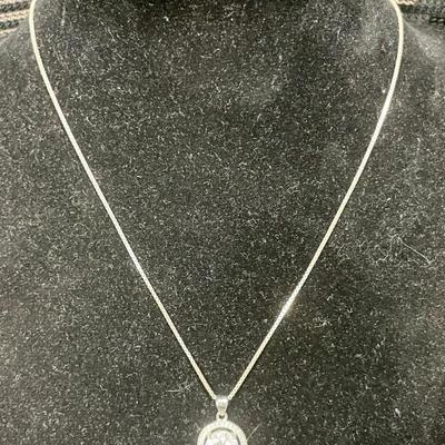 Sterling Silver Necklace with Faux Solitaire Diamond Pendant