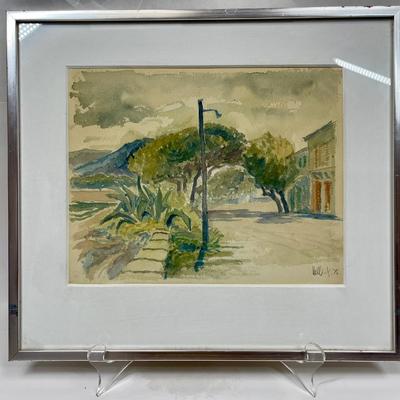 Original Watercolor Painting by M. Well Seaside Walkway, framed