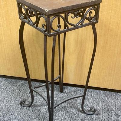 Wrought Iron Plant Stand Table with Wood Top