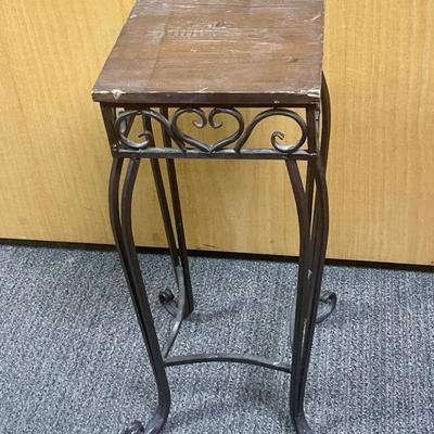 Wrought Iron Plant Stand Table with Wood Top