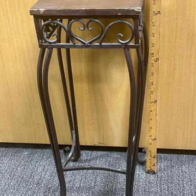 Wrought Iron Plant Stand Table with Wood Top