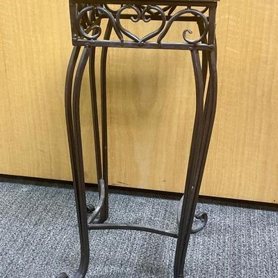 Wrought Iron Plant Stand Table with Wood Top