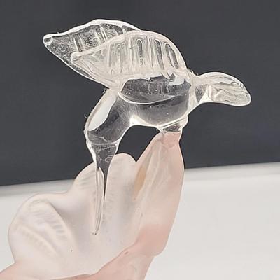 80's Frosted Pink Crackle Glass Hummingbird Perfume Bottle