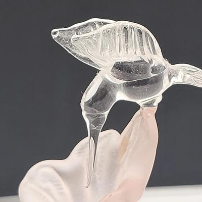 80's Frosted Pink Crackle Glass Hummingbird Perfume Bottle