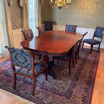 001 Large KINDEL Furniture Co. National Trust Collection Mahogany Table & 8 Chairs