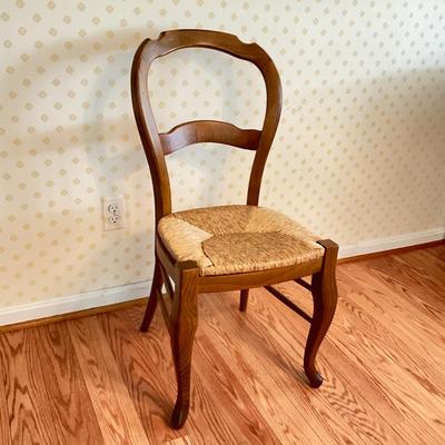 008 Large Round Glass top Iron Base Table with 4 Pottery Barn Rush Seat Chairs