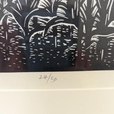 Signed & Numbered "Young Corn" Original Linocut Print By Mollie Doctrow Approx 15" x 18"