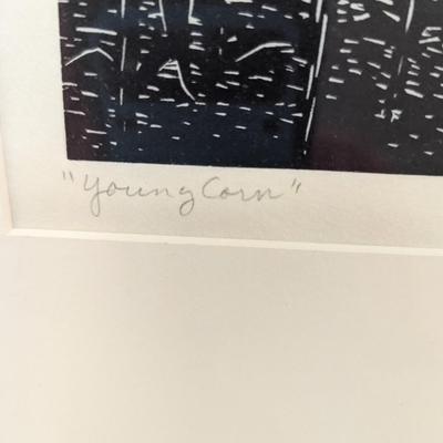 Signed & Numbered "Young Corn" Original Linocut Print By Mollie Doctrow Approx 15" x 18"