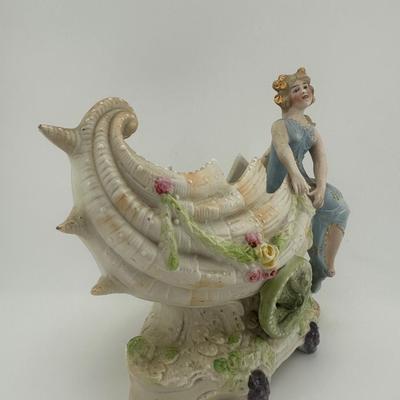 Vintage Bisque Woman on Shell Planter
