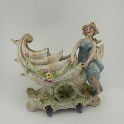 Vintage Bisque Woman on Shell Planter