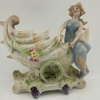 Vintage Bisque Woman on Shell Planter