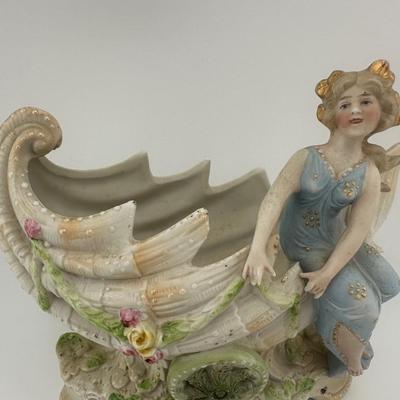 Vintage Bisque Woman on Shell Planter