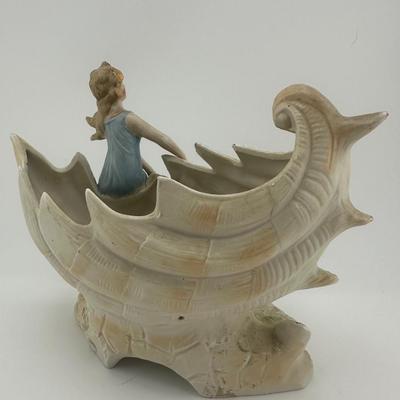 Vintage Bisque Woman on Shell Planter