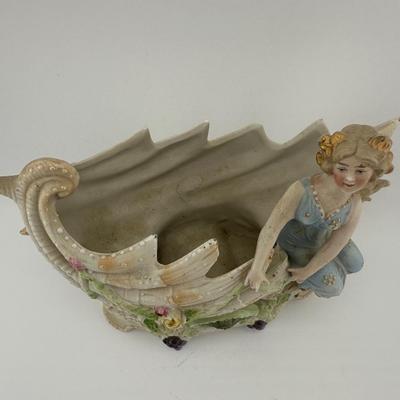 Vintage Bisque Woman on Shell Planter