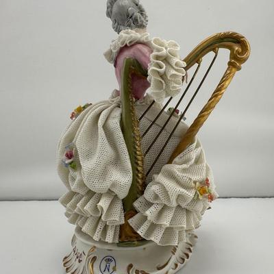 Capodimonte Signed Cappé Woman Playing Harp Figurine