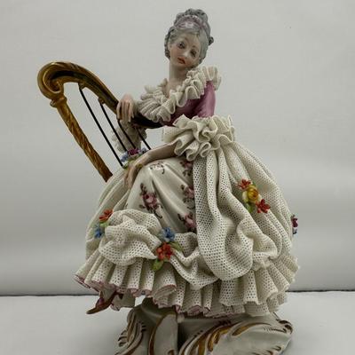 Capodimonte Signed Cappé Woman Playing Harp Figurine