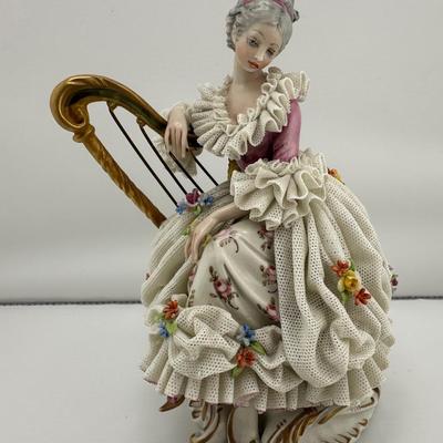Capodimonte Signed Cappé Woman Playing Harp Figurine