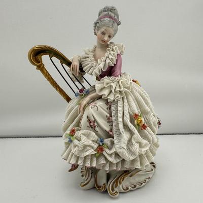 Capodimonte Signed Cappé Woman Playing Harp Figurine