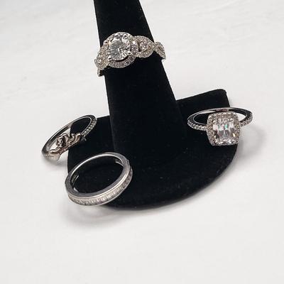 Four Clear Stone Fashion Rings 925